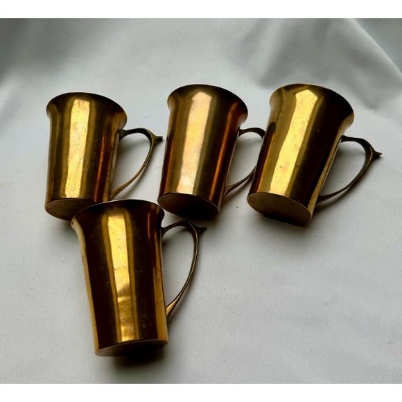 Turkish Brass Mugs, Set of 4, Vintage - Picture 1 of 11